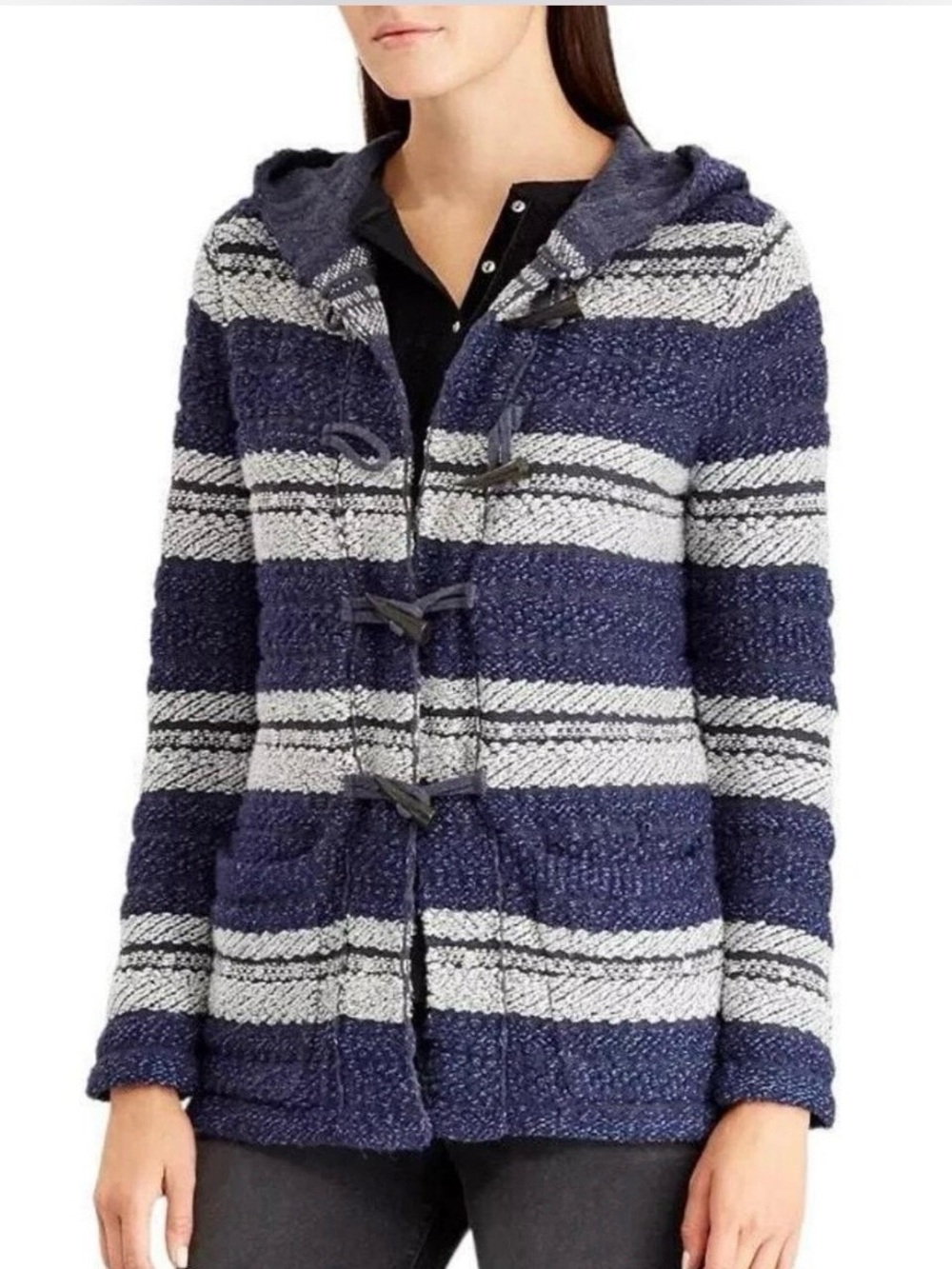 Chaps Ralph Lauren Coastal Striped Toggle Hooded Sweater Medium